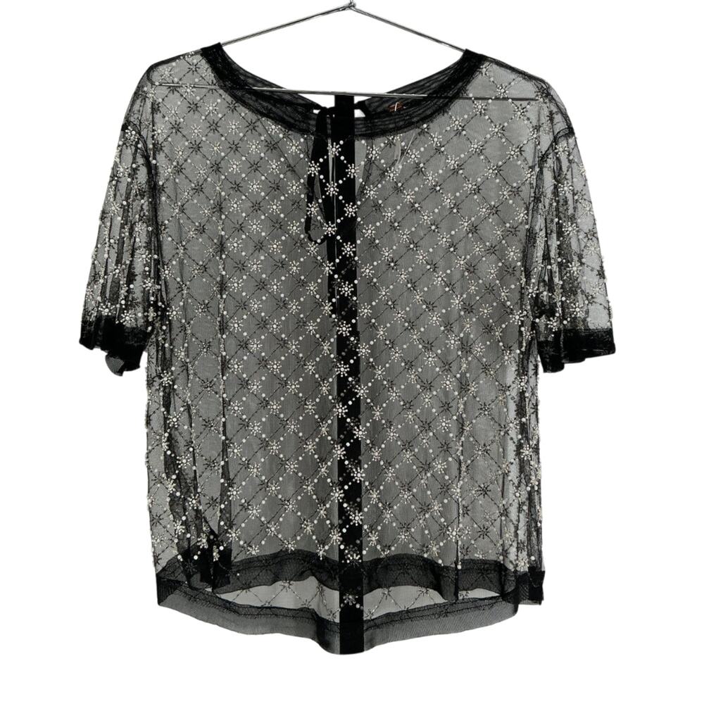 Free People Embellished Black Loir Top Size S - Picture 2 of 4